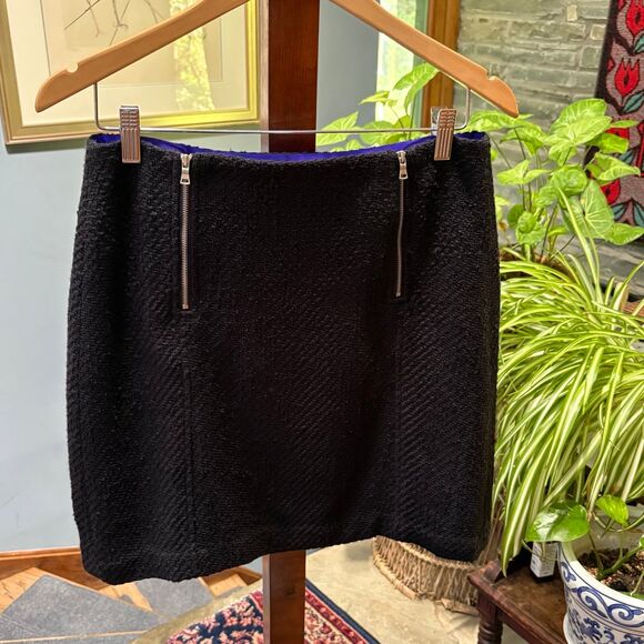 NWT Ann Taylor LOFT Black Tweed Shift Mini Skirt Double Zipper Size 8 Petite - Picture 2 of 9